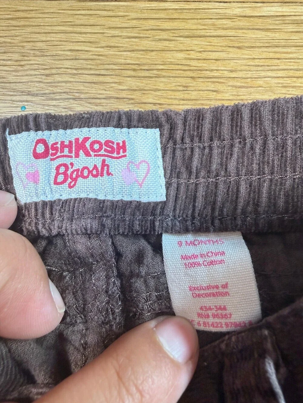 Osh Kosh B'josh Y2K Girls' Brown Corduroy Pants W Heart Embroidery Size 9M